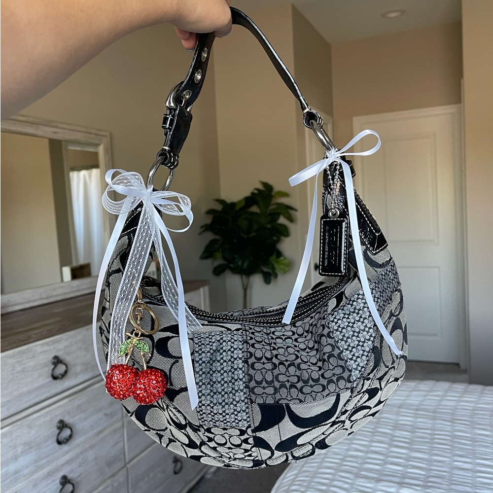 COACH Y2K Soho Jacquard Signature Patchwork Hobo Shoulder Bag Black/Gray